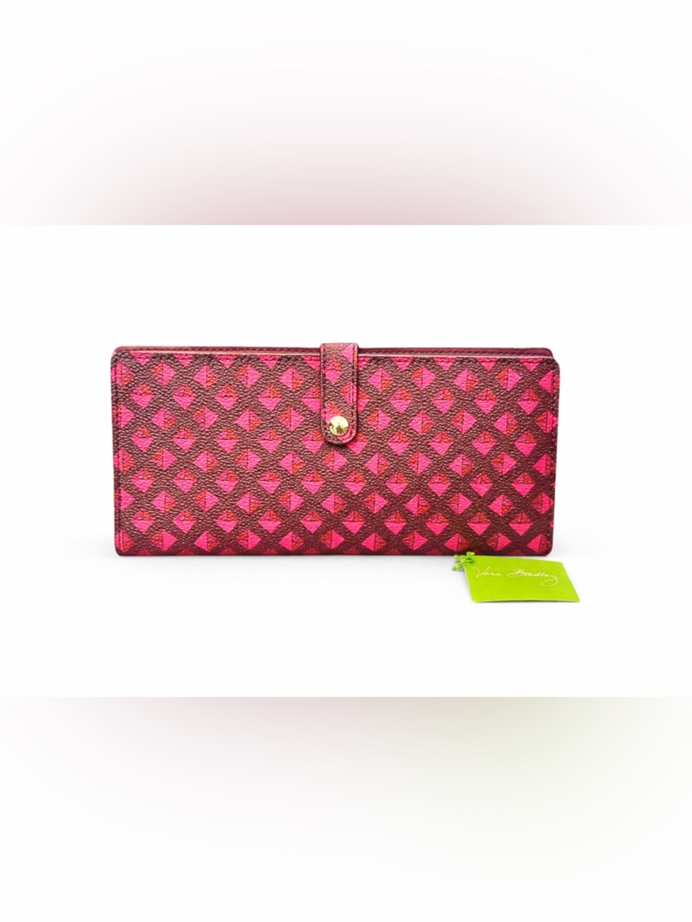 Vera Bradley RFID Turnlock Wallet Clutch Pink Brown Geometric NWT - Picture 2 of 3